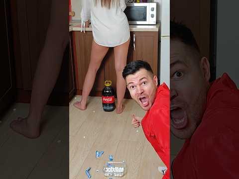 Pranked his girlfriend with cola and mentos pt3 #shorts