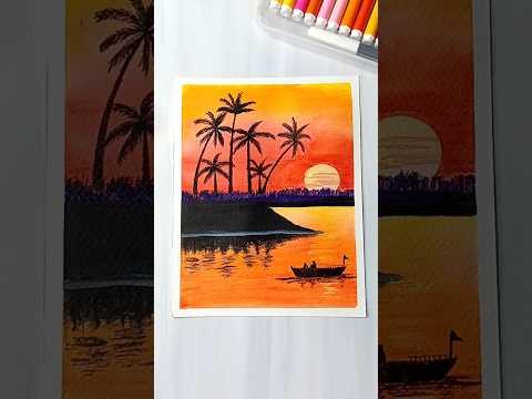Water Colour Scenery Drawing | Sunset Painting Art #yt #sunset #scenery #shorts @MissAgrawalArtAndCraft