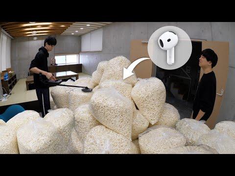 【1億粒】大量のポップコーンの中にAirPodsを無くしてしまいました。。。